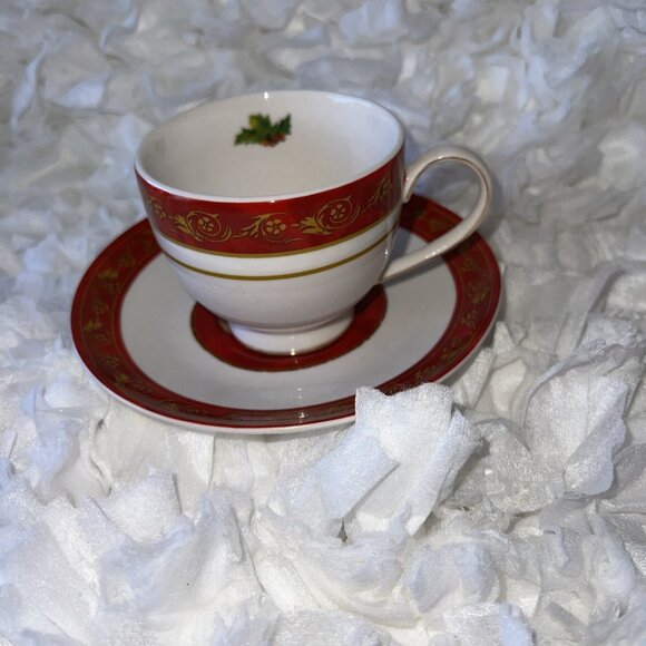 John Grossman Collection 2008 Christmas Bells Teacup Tea saucer Gund red white - Picture 8 of 13
